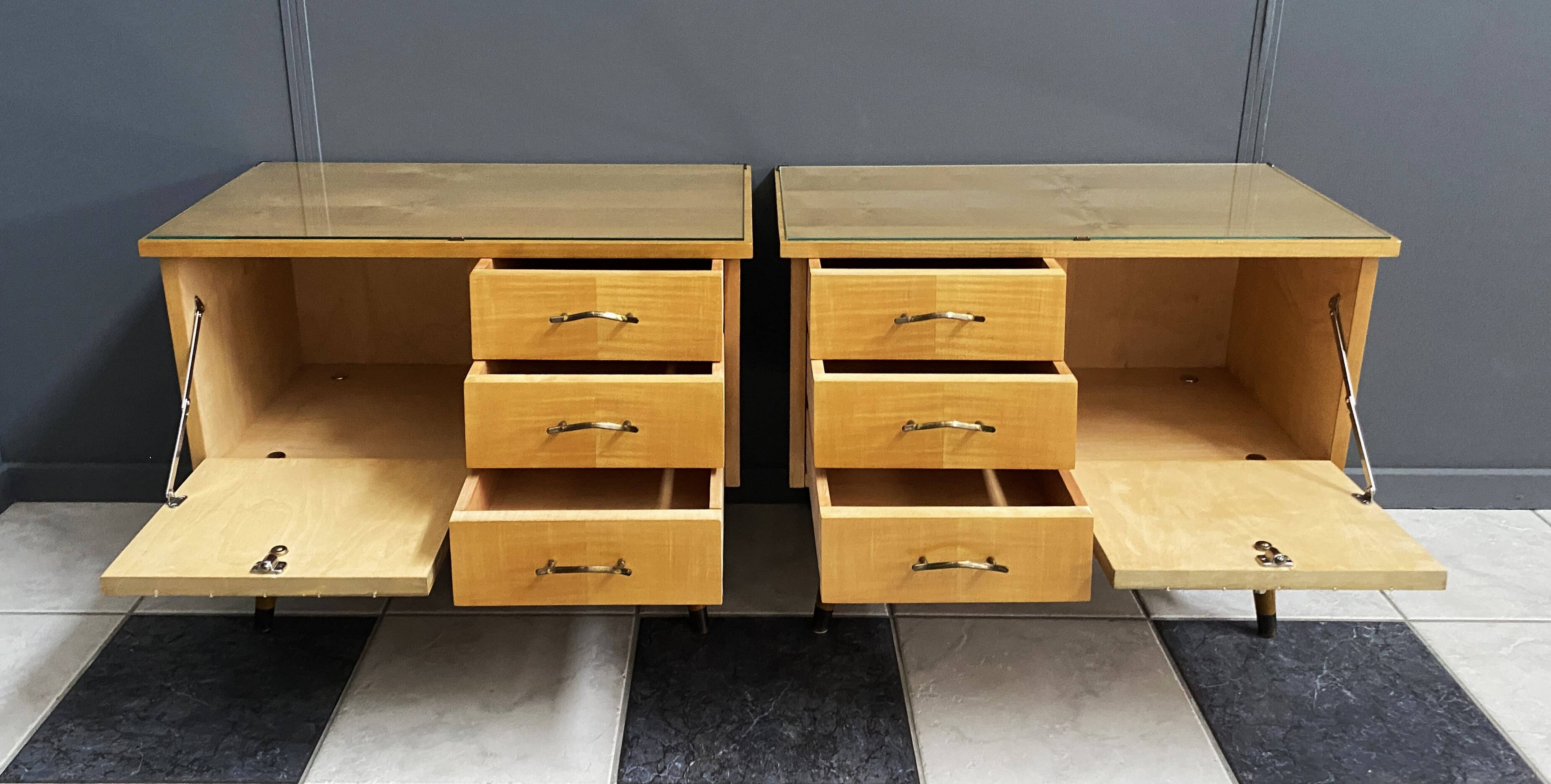Set night stands wood and glass top