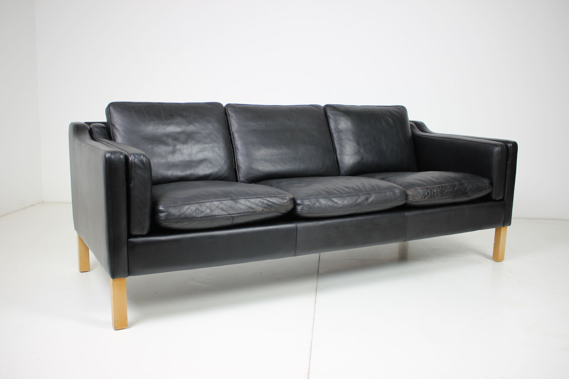 1960s Danish Black Leather 3-Seater Sofa