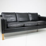 1960s Danish Black Leather 3-Seater Sofa