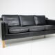 1960s Danish Black Leather 3-Seater Sofa