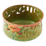 Art Nouveau Wooden Nut Bowl with Openwork and Painted Lingonberry and Foliage Decoration