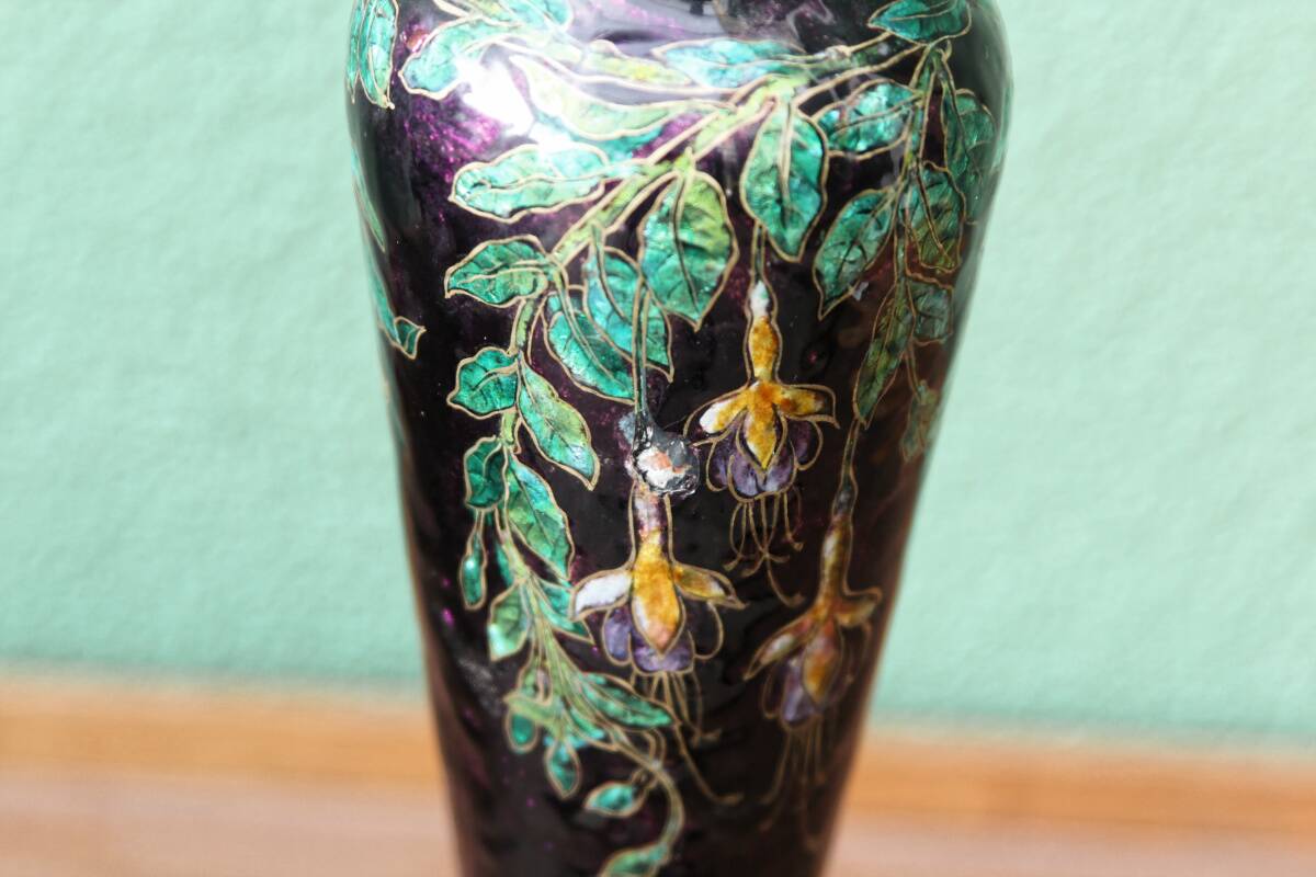 Enameled vase, art nouveau, Limoges, Jules Sarlandie