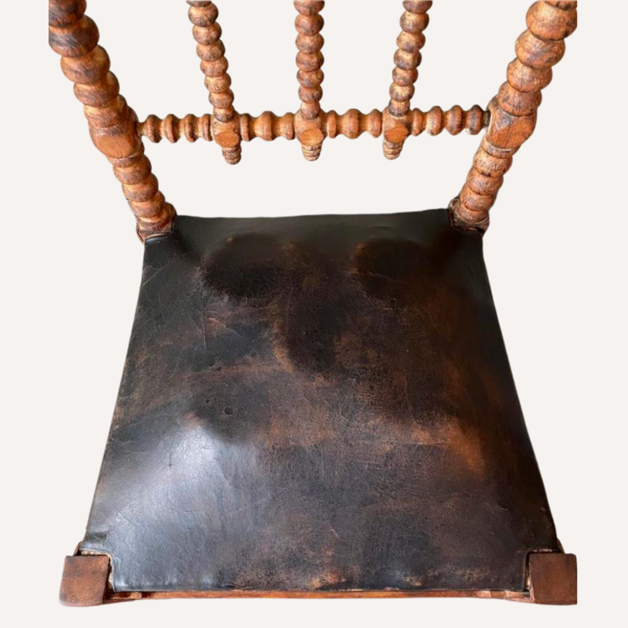 French bobbin chair with leather seat, ca 1850-1860