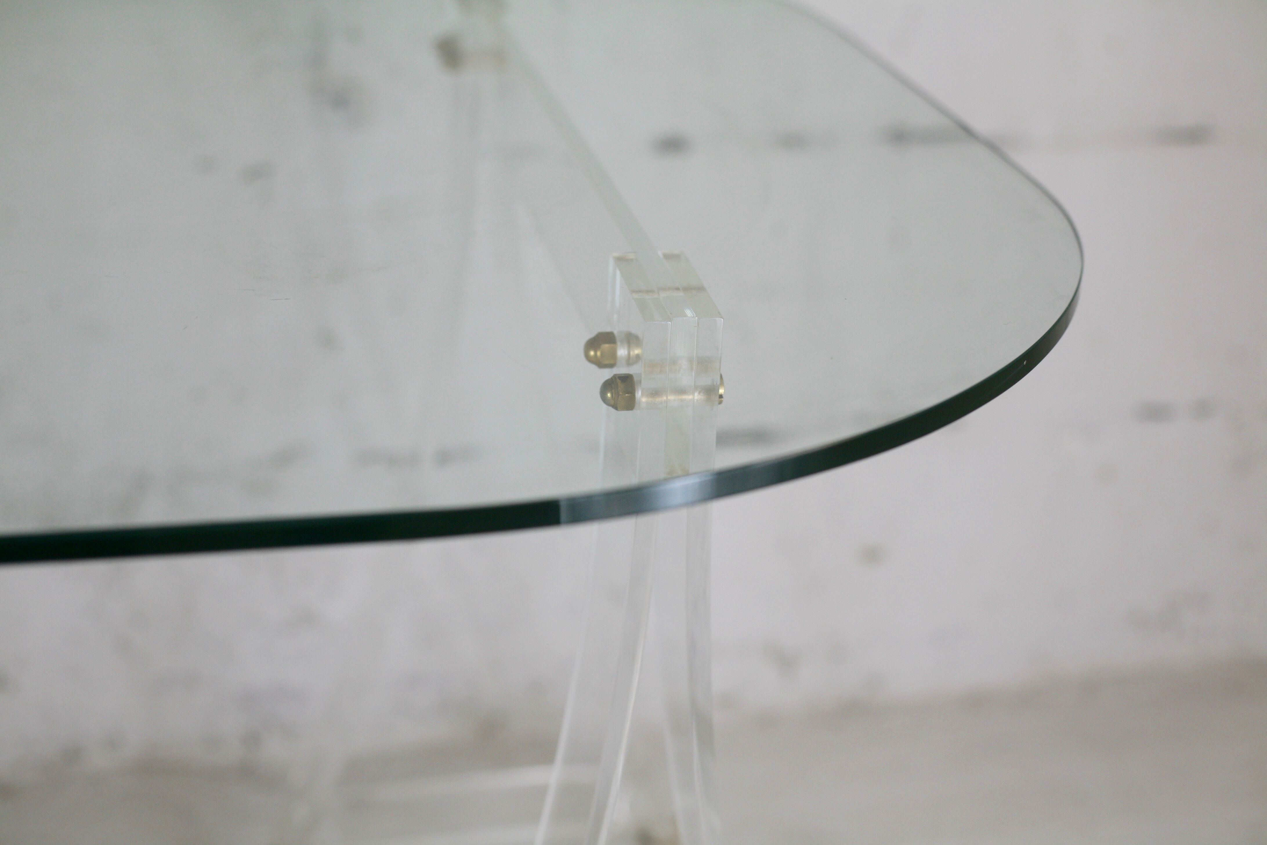 Office Plexiglas trestles, glass tray rounded edges, France, circa 1970