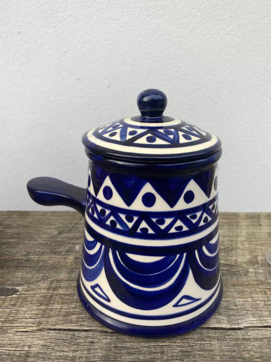Blue and white ceramic teapot