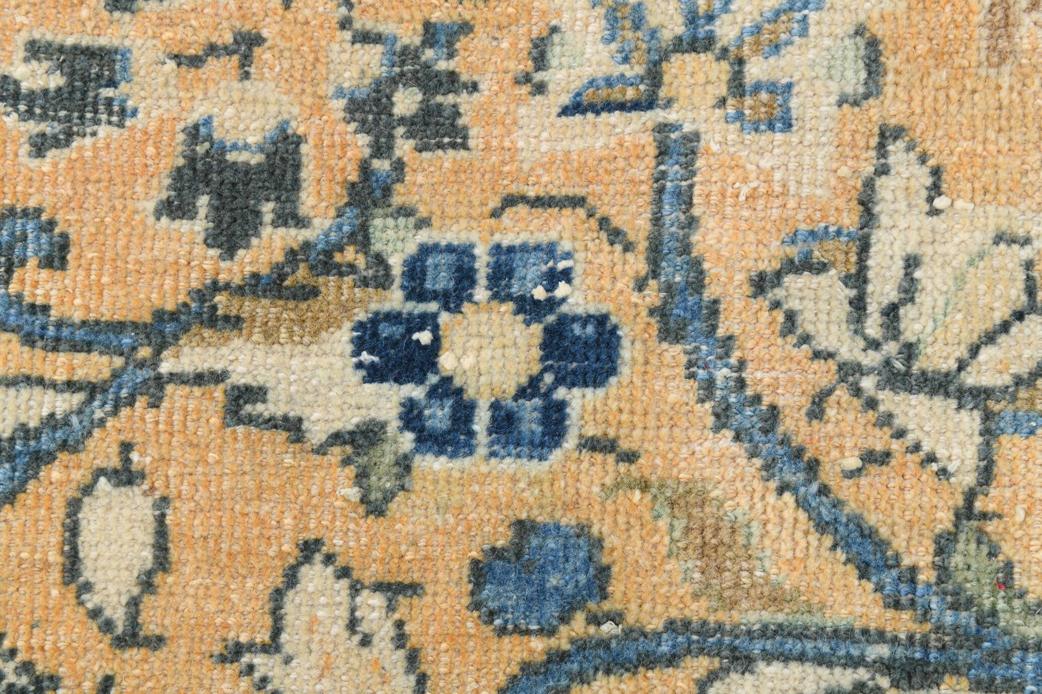 Tapis Persan Ancien Grand Format – Laine Nouée Main, Tons Beige & Bleu