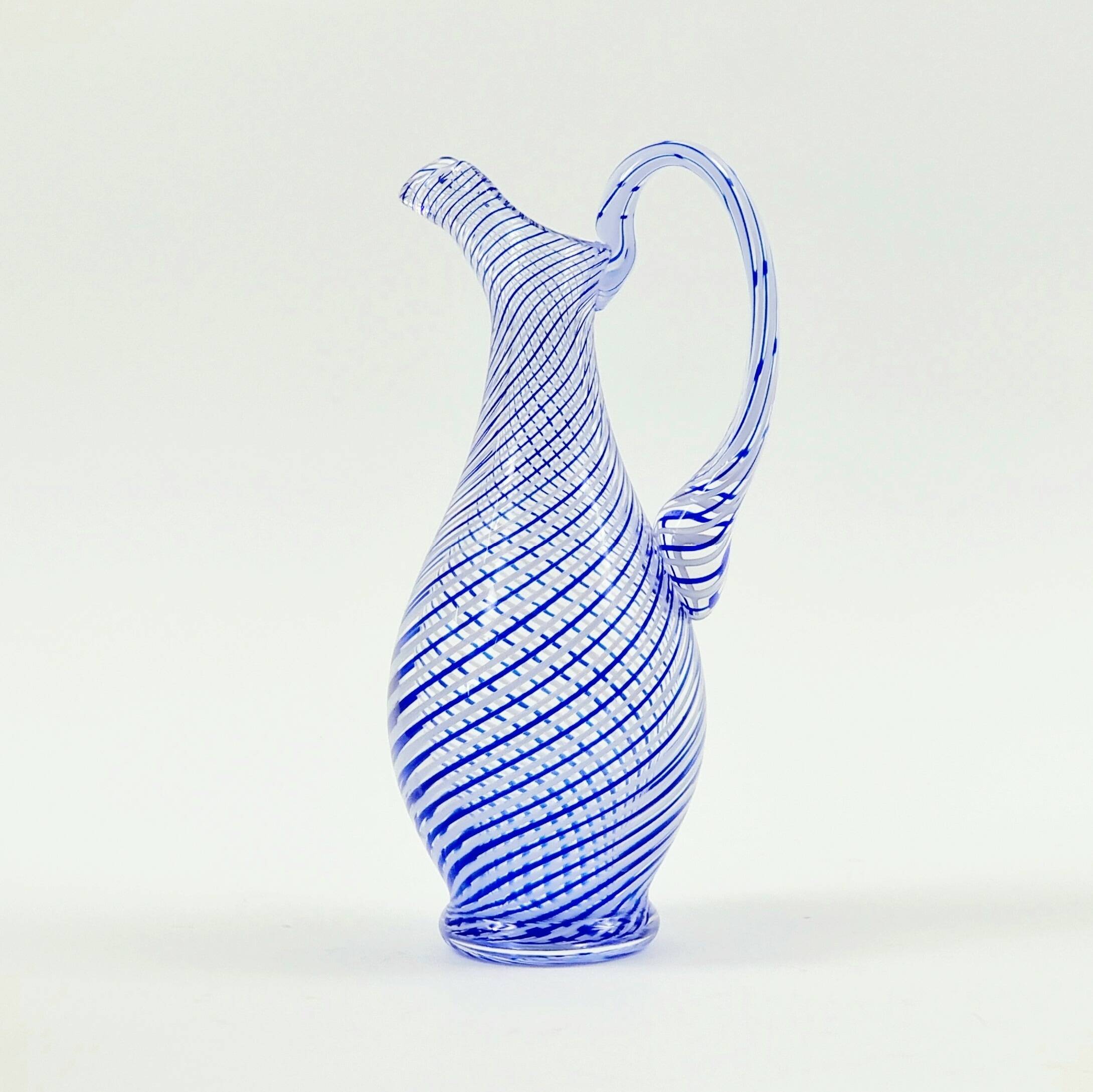 Mid-Century Murano Art Glass Mezza Filigrana Pitcher, Italy, 1960s/1970s