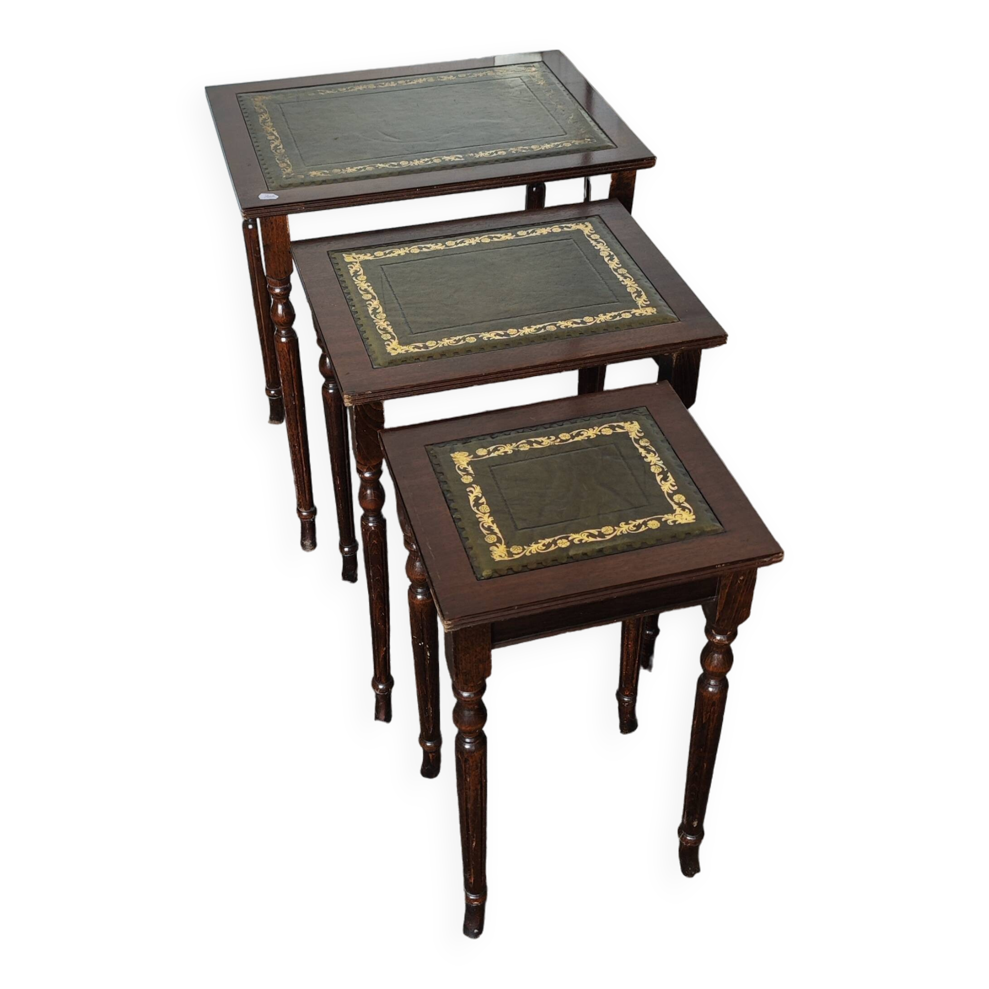 Set of three nesting tables with leather top