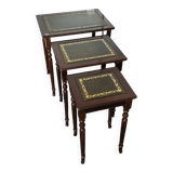 Set of three nesting tables with leather top