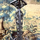 Degué - art deco period molded glass and wrought iron chandelier