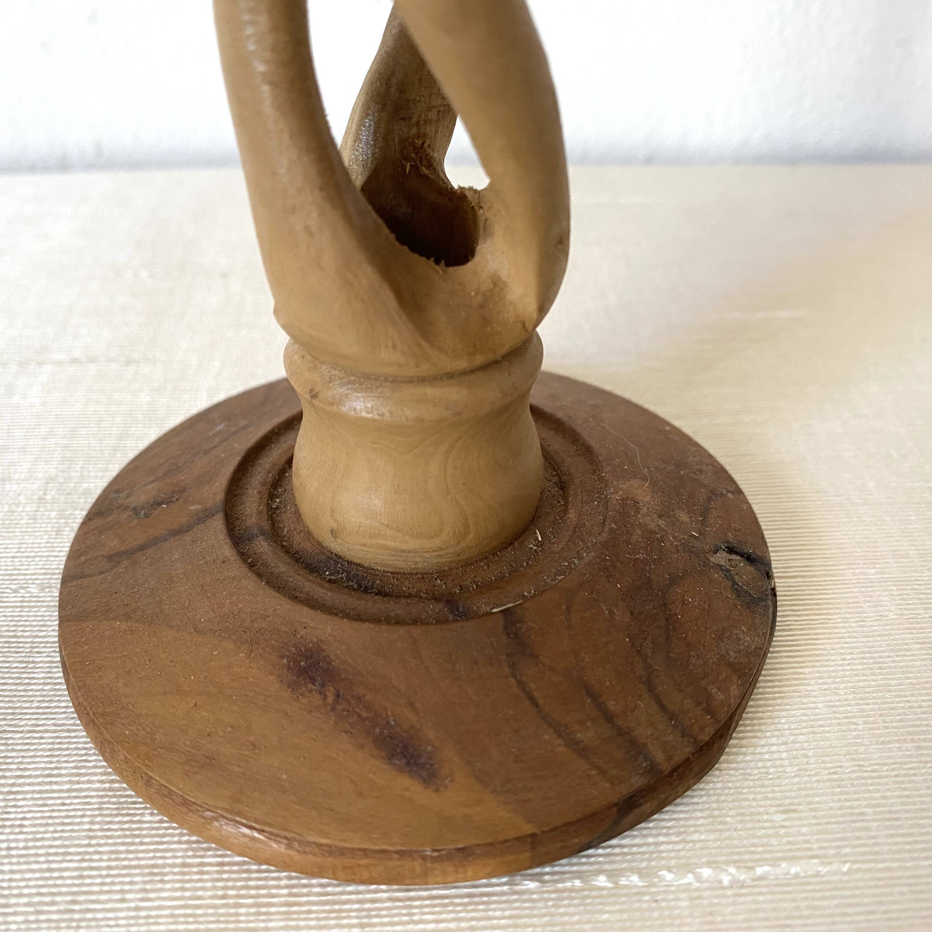 Carved olive wood candle holder