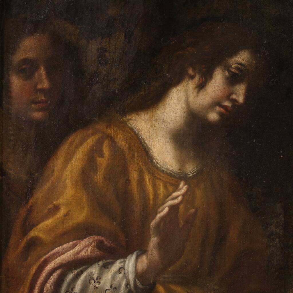 Peinture italienne antique du XVIIe siècle, Moïse sauvé des eaux.