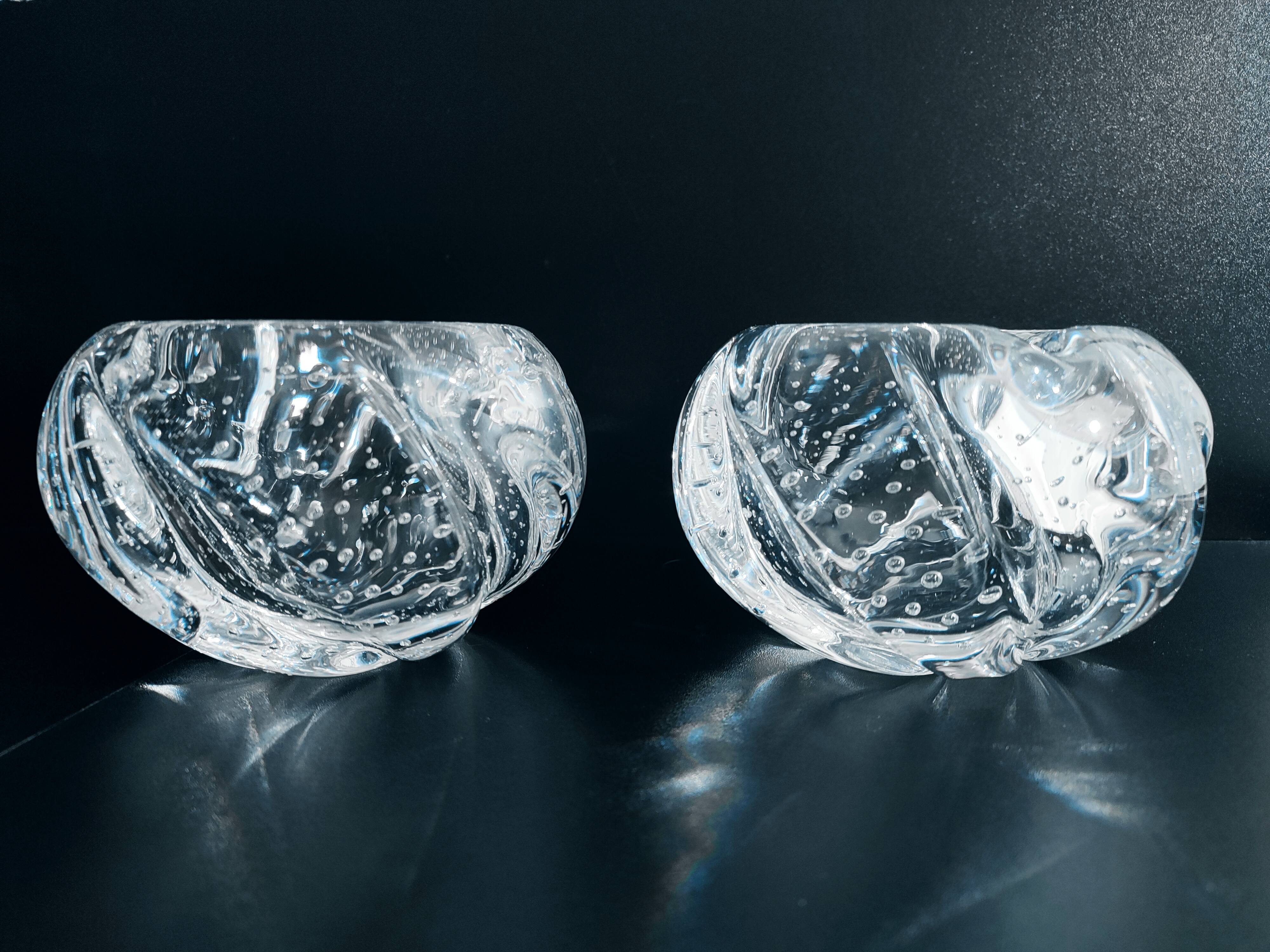 Pair of bubble crystal ashtrays