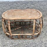 Paire de fauteuil en rotin et sa table ovale vintage