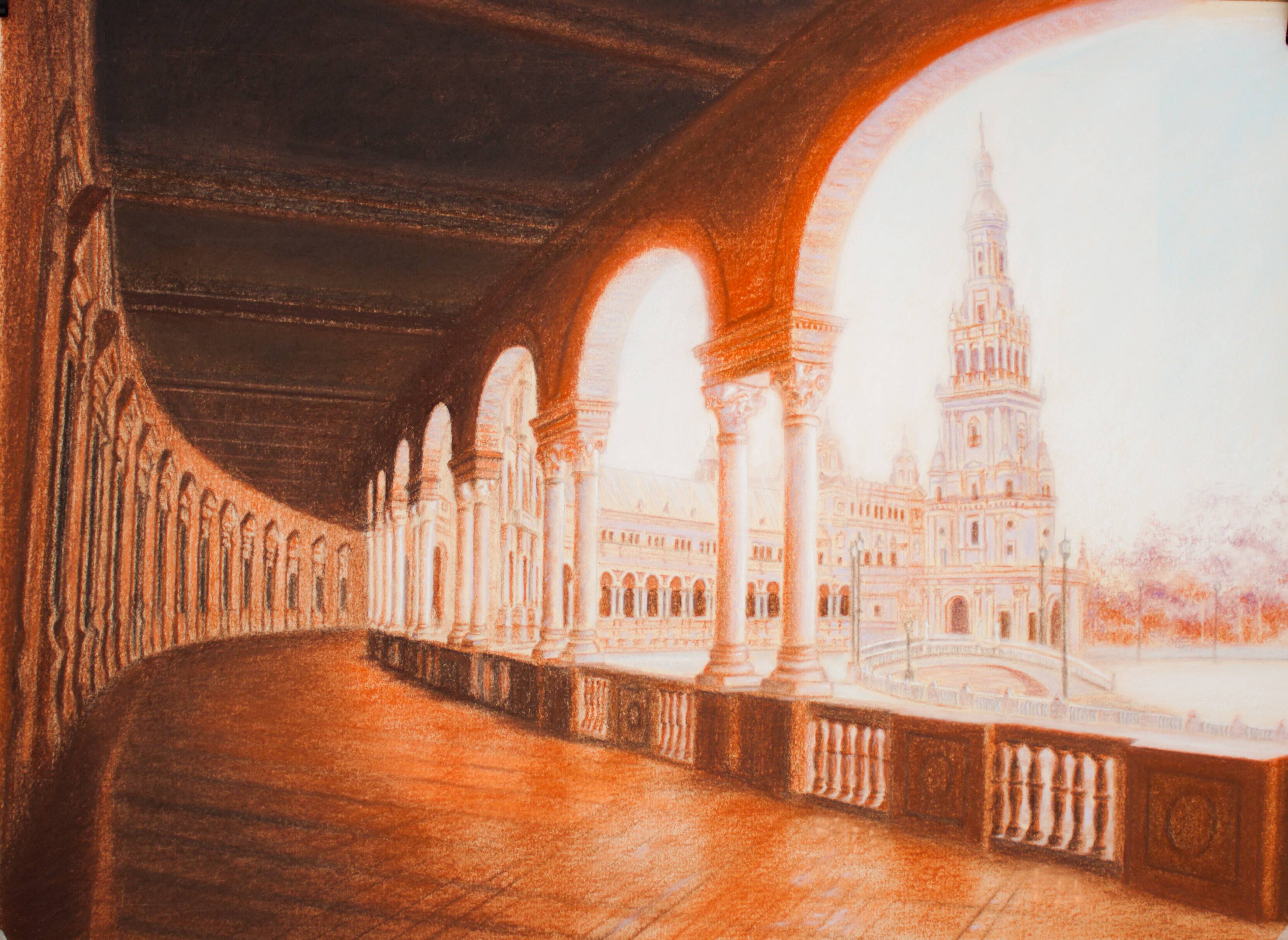 Drawing of the Plaza de España in Seville