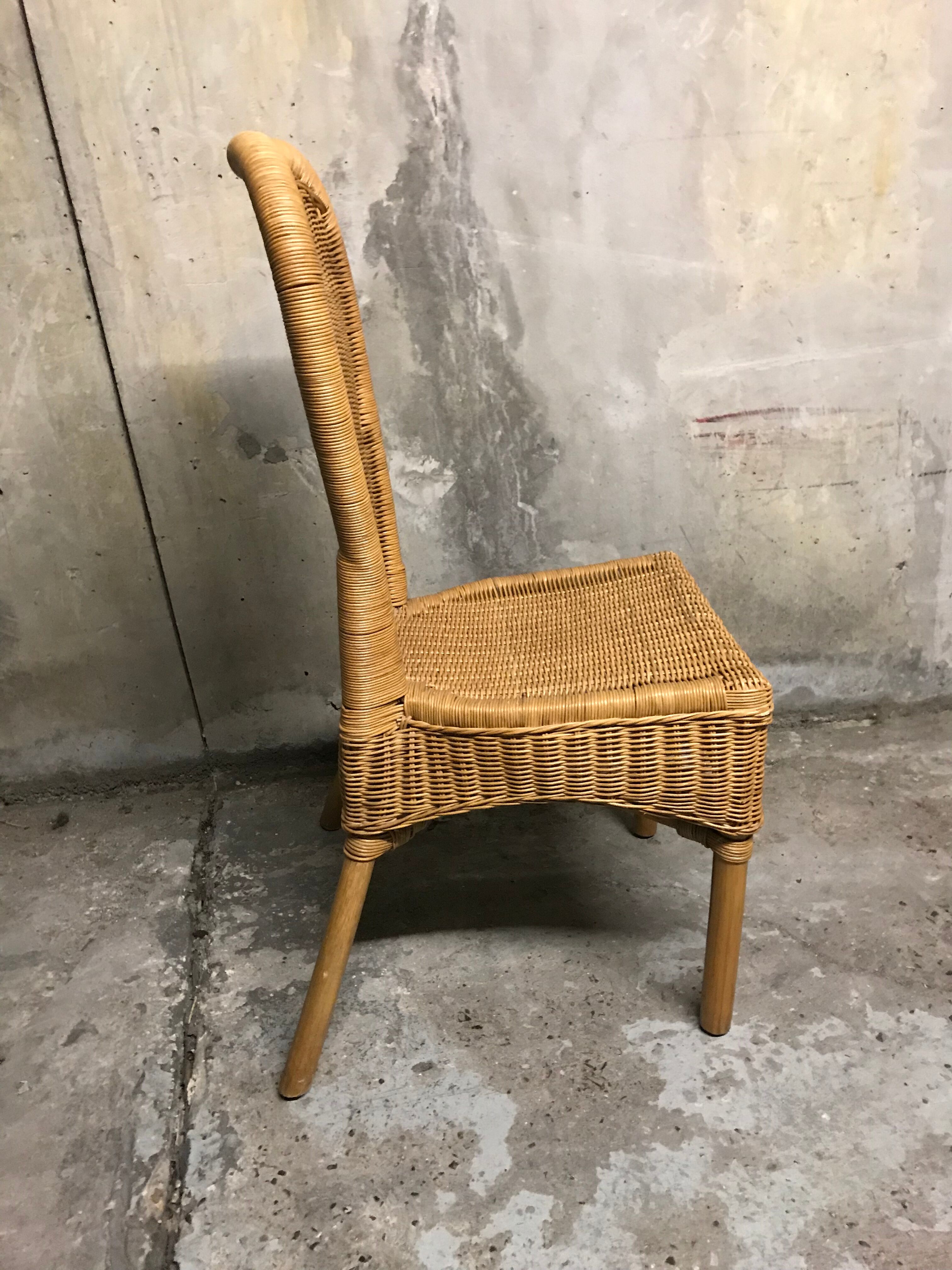 Set of 4 chairs rattan and wicker signed HH