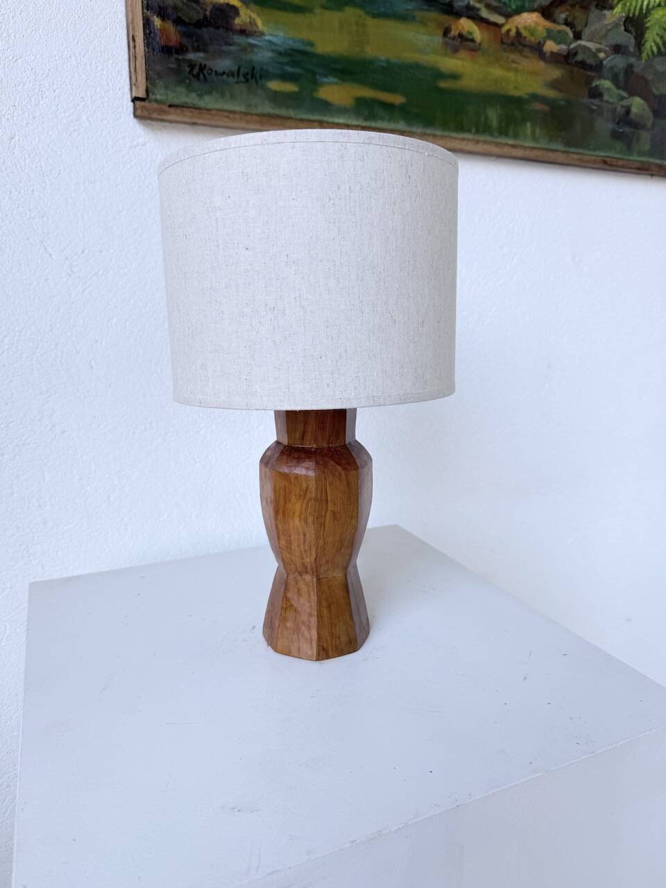 Brutalist walnut table lamp 1950