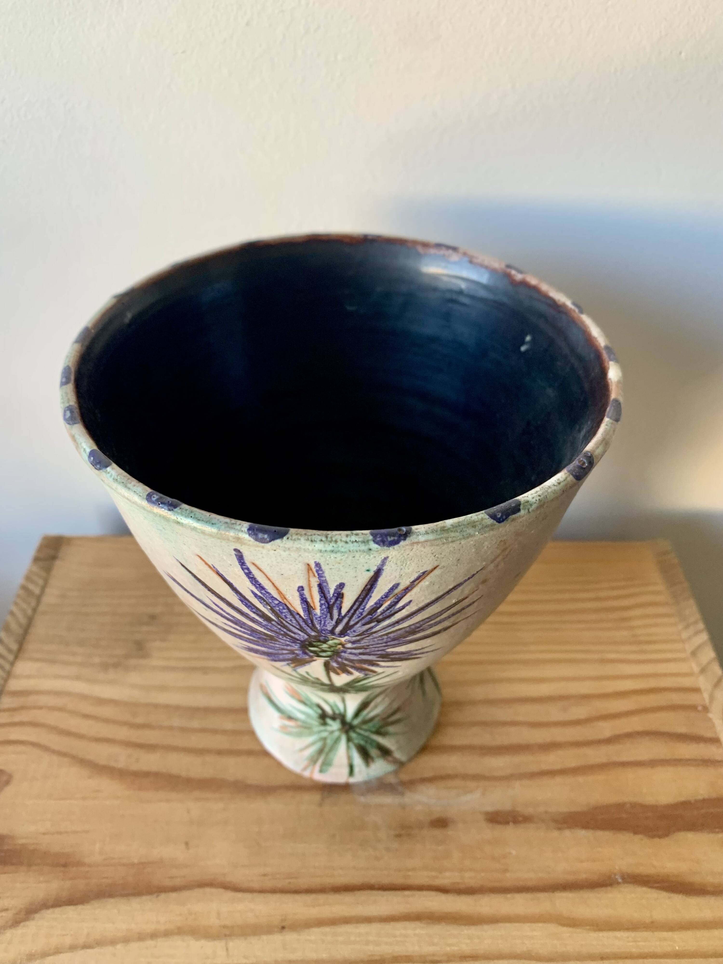 Vintage Ceramic Vase with SAVOIE Thistles