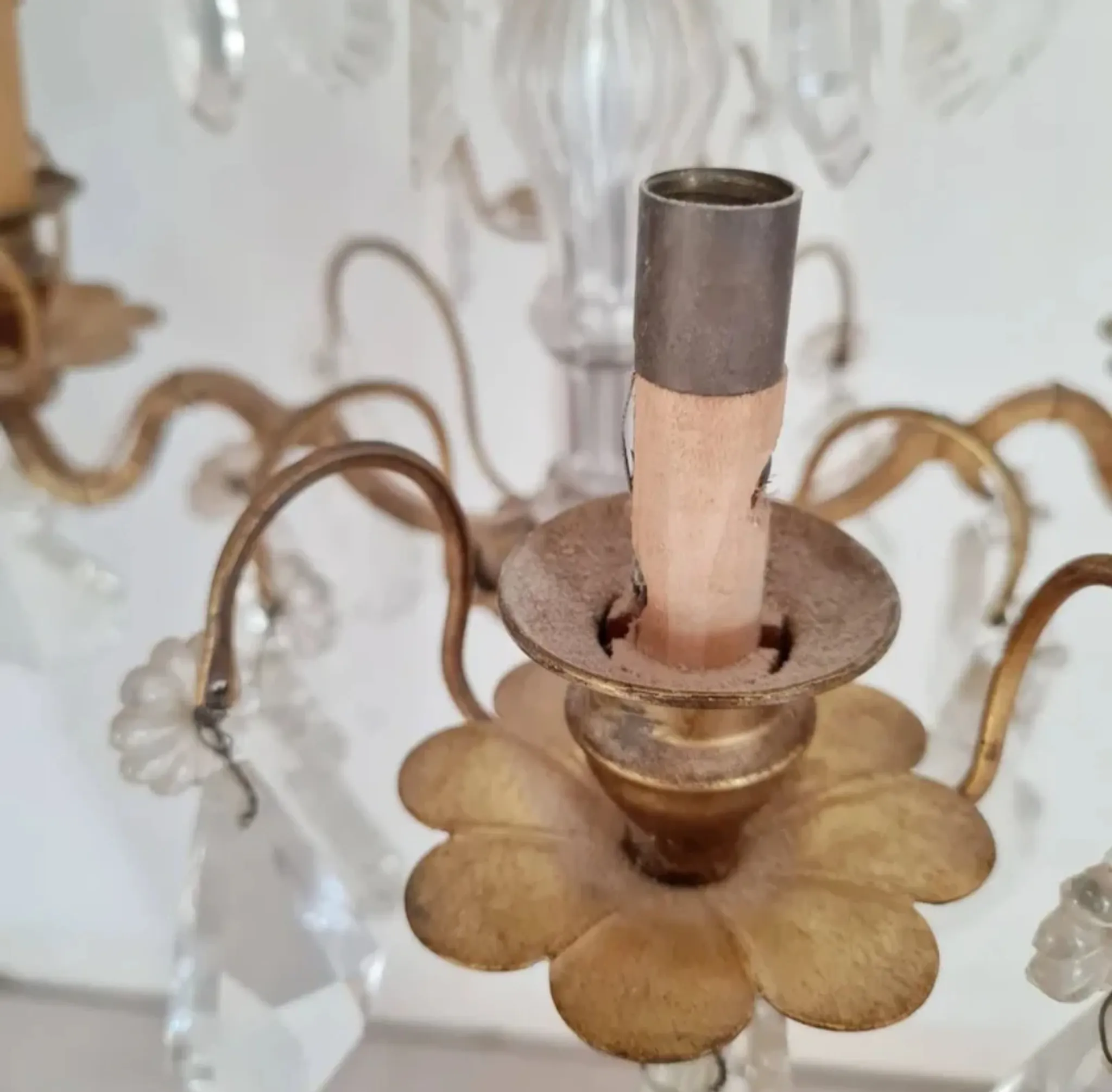 Antique Glass & Gilded Metal Chandelier 1900