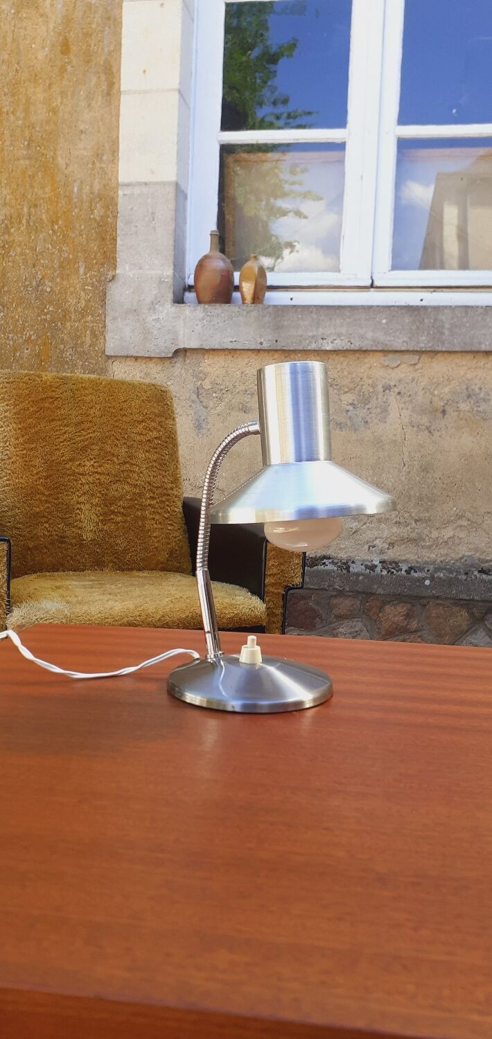 Flexible lamp vintage accent design or bedside year 70 brushed metal