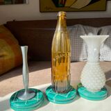 Coasters of green ceramic bottles/carafes, vintage