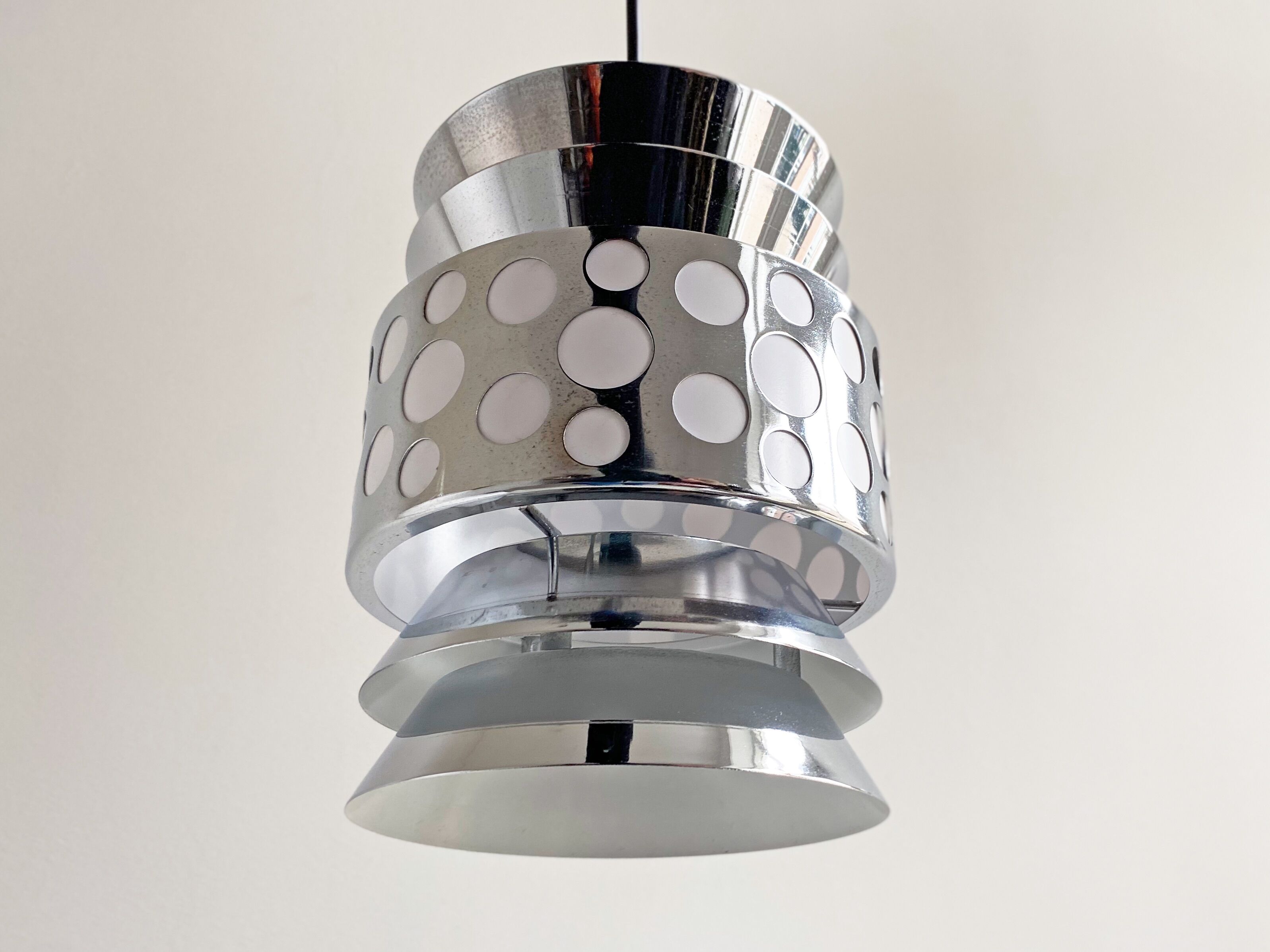 1970s chrome space age hanging lamp by massive, pendant light