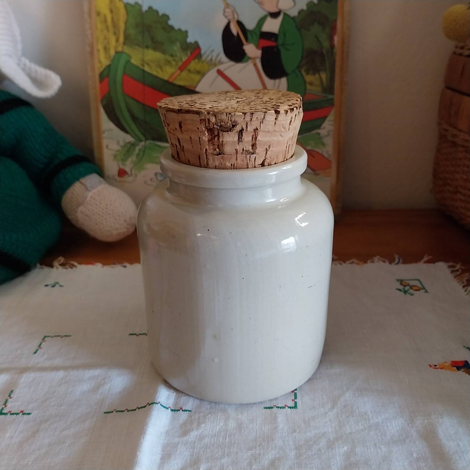 Old beige glazed stoneware pot