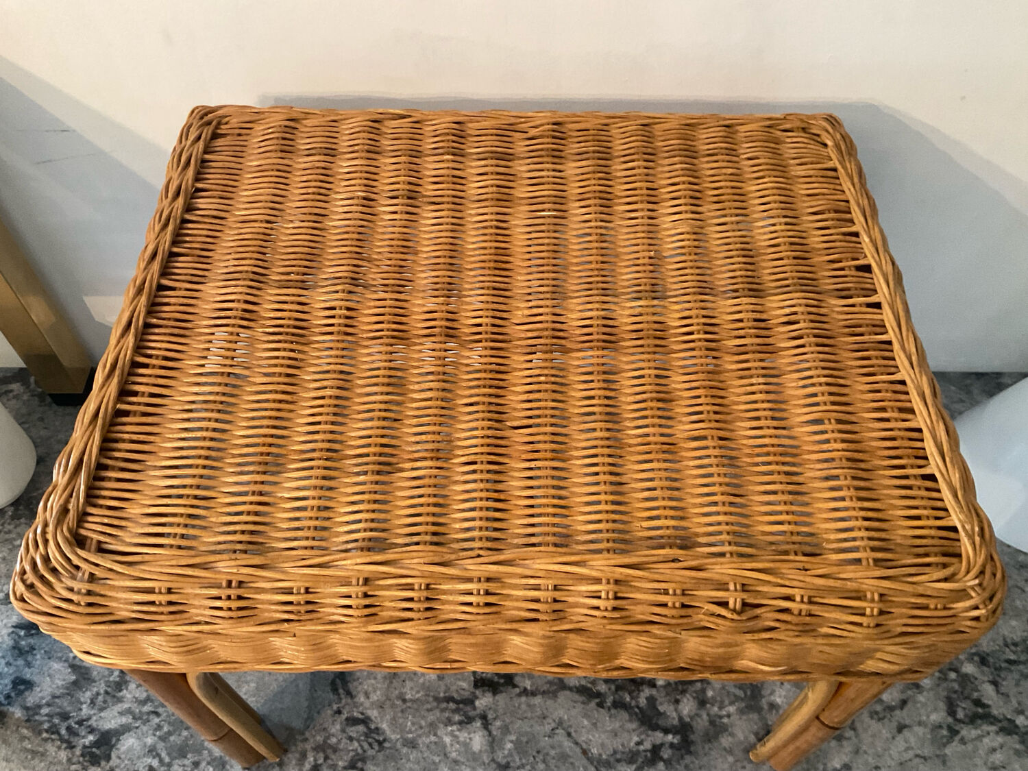 Ottoman vintage in rattan and woven wicker