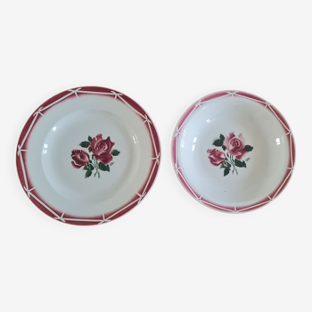 Pair of round vintage earthenware serving dishes