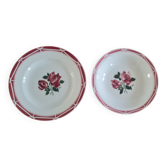 Pair of round vintage earthenware serving dishes