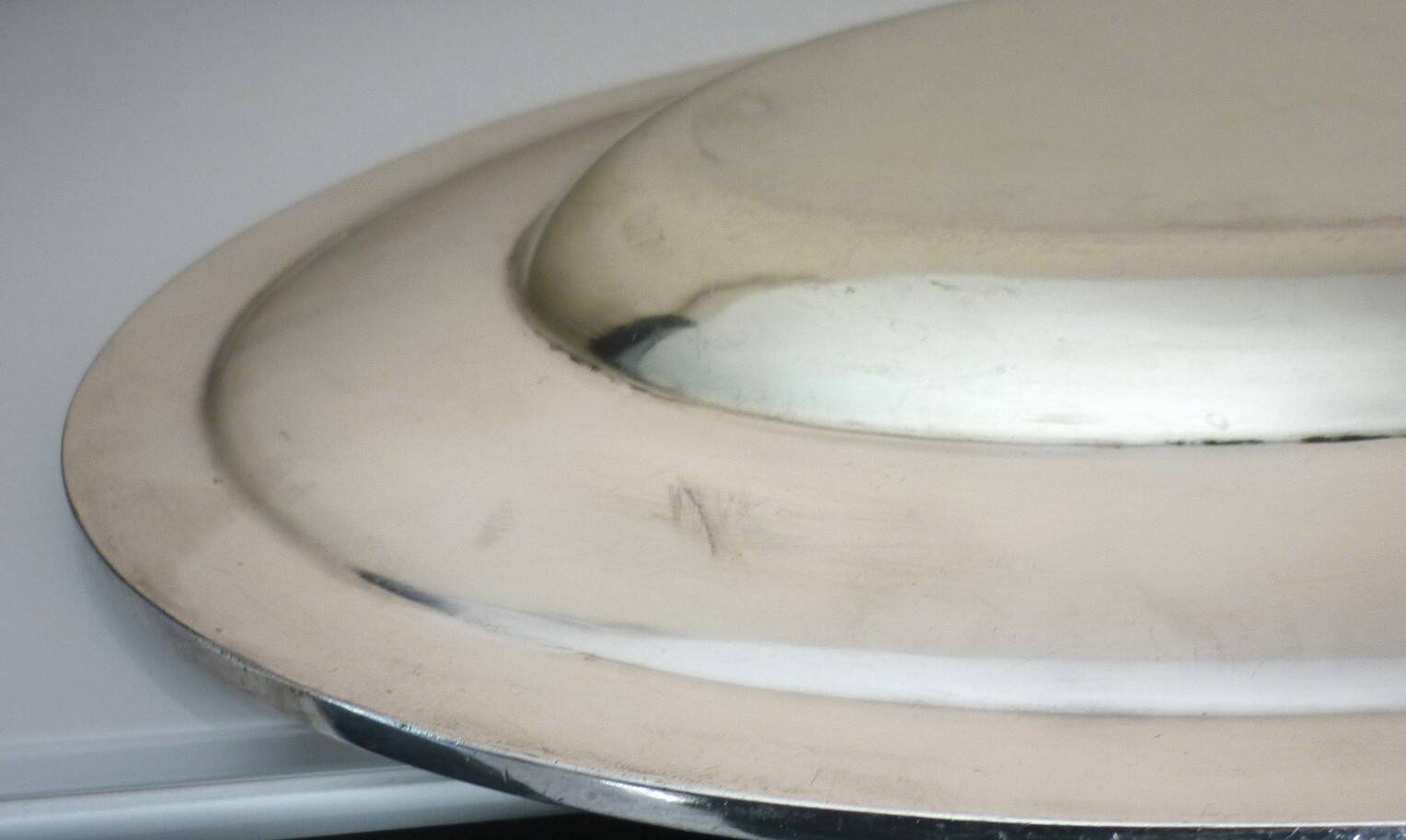 Oval dish, silver-plated metal, Christofle goldsmith, pearl frieze model, 49cm