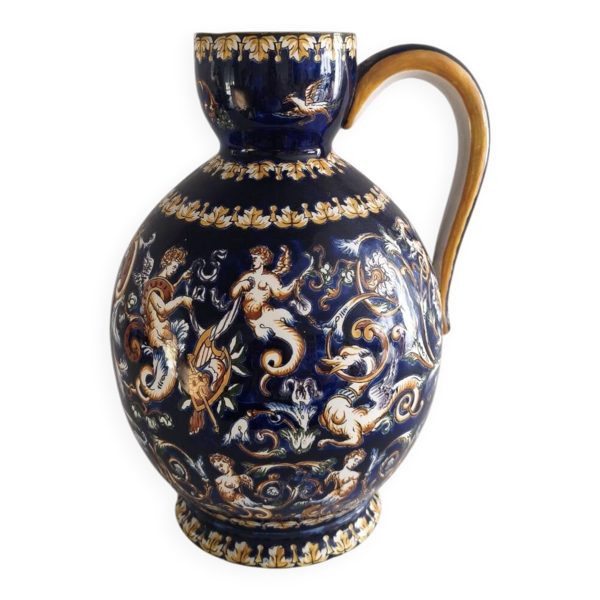 Grand pichet / Broc / Cruche en faïence de Gien - Renaissance Bleu (26