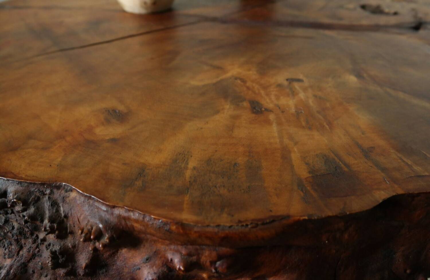 Side table, low brutalist made from tree stump.