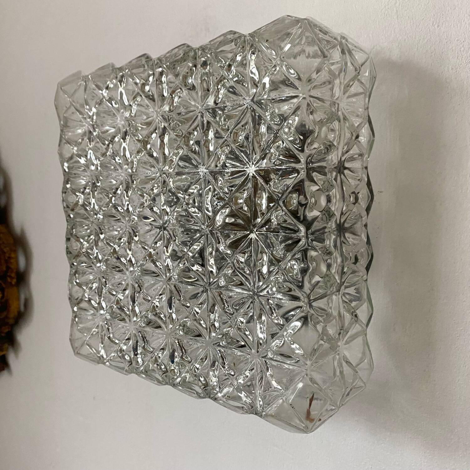 Vintage square molded glass ceiling light