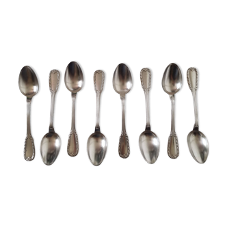 Coffret de 8 cuillères à café ou à dessert anciennes Boulenger en métal arg