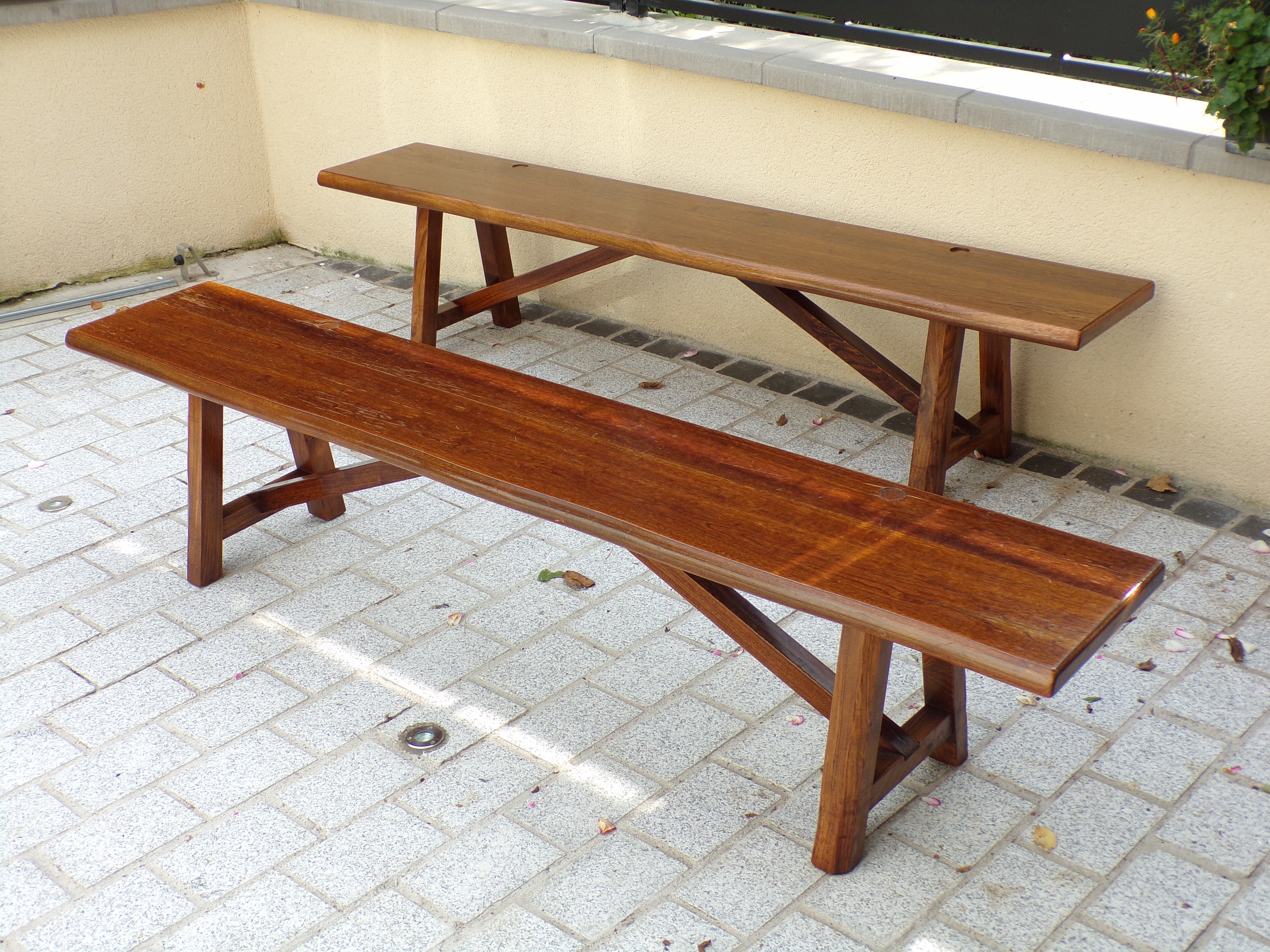 Pair of brutalist elm benches