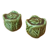 Salt and pepper shakers in cabbage slip