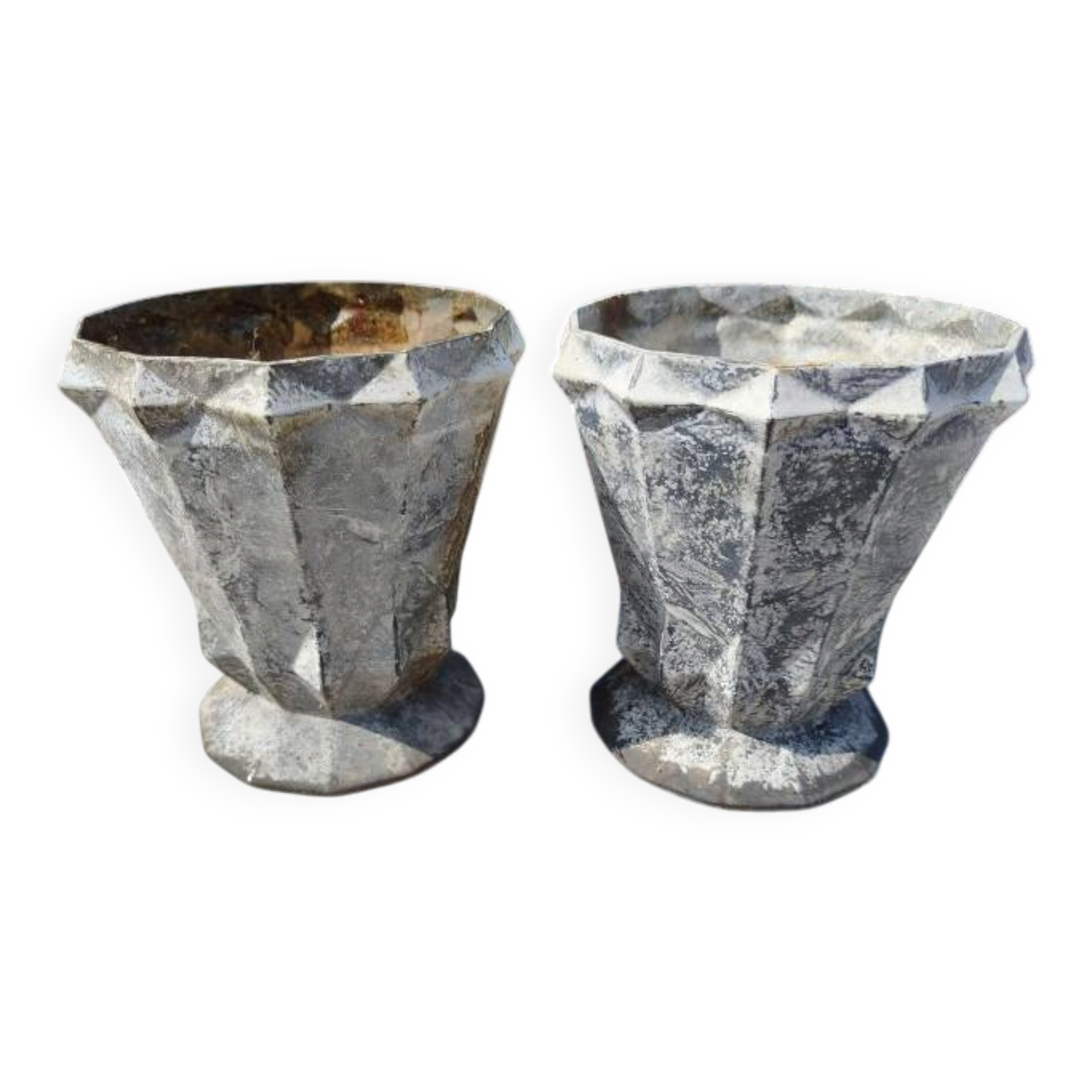 Pair of enamelled cast iron Art Deco vases