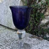 Set of 5 wine glasses in blown and bubbled glass, duo line, biot glassware style, unsigned,