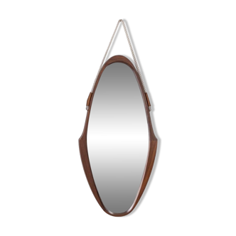 Vintage 1960s oval wall mirror in italian design wood