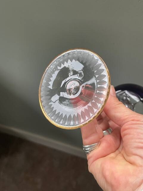 2 large cut and coloured Bohemian crystal glasses