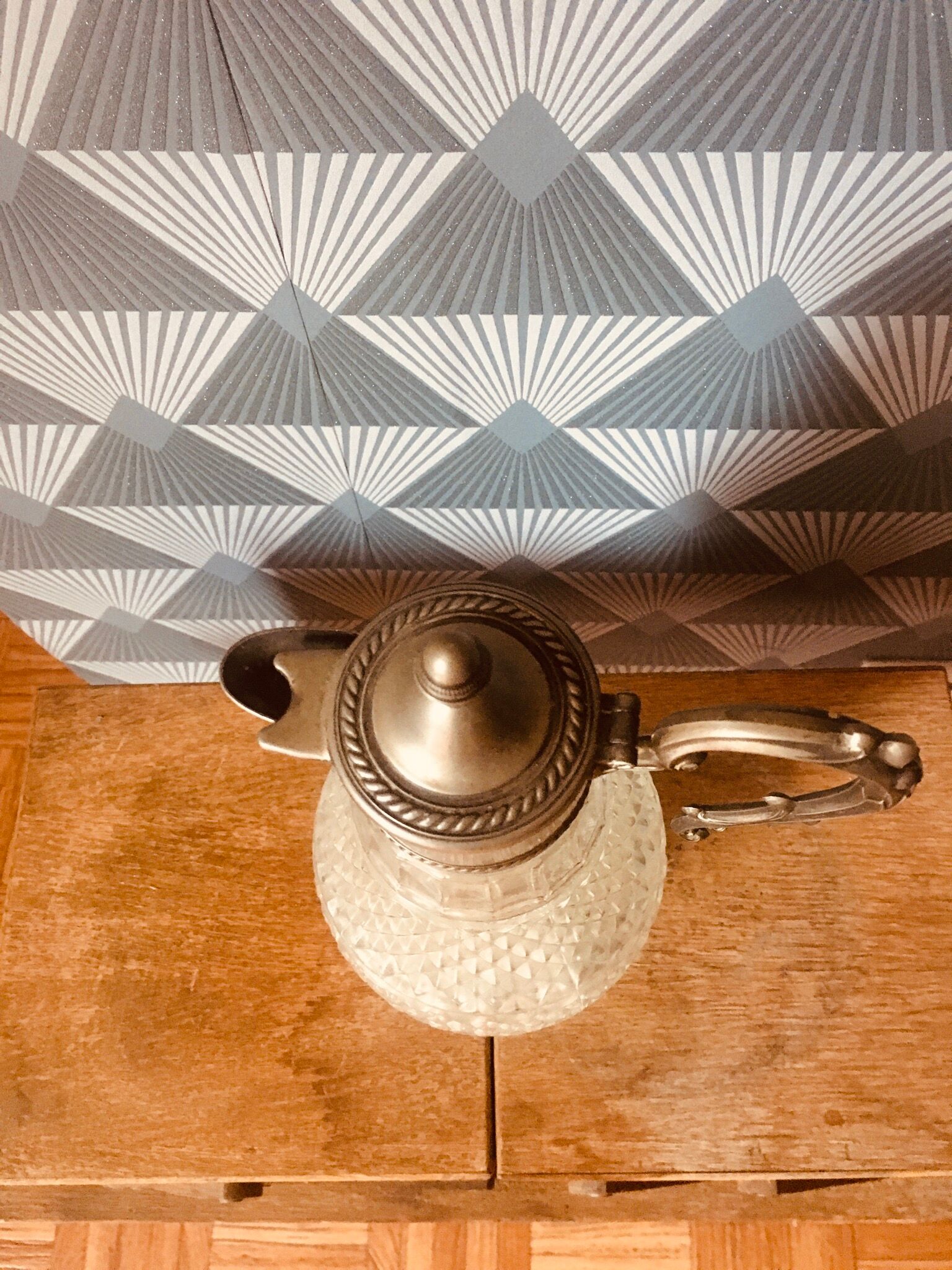 Italian wine carafe glass and silver plated