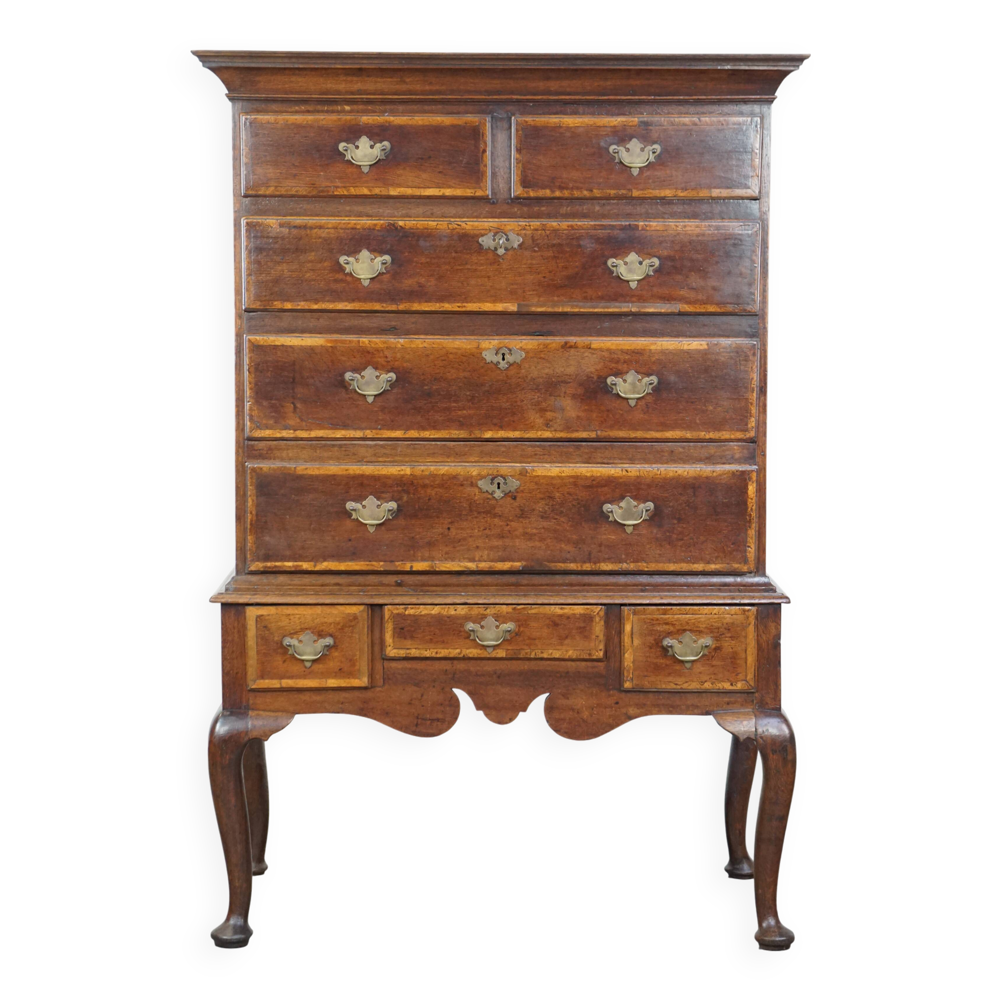 Early 18th century English oak chest on stand/ highboy