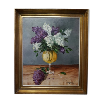 Tableau H. Delven "Nature morte aux lilas dans un vase".