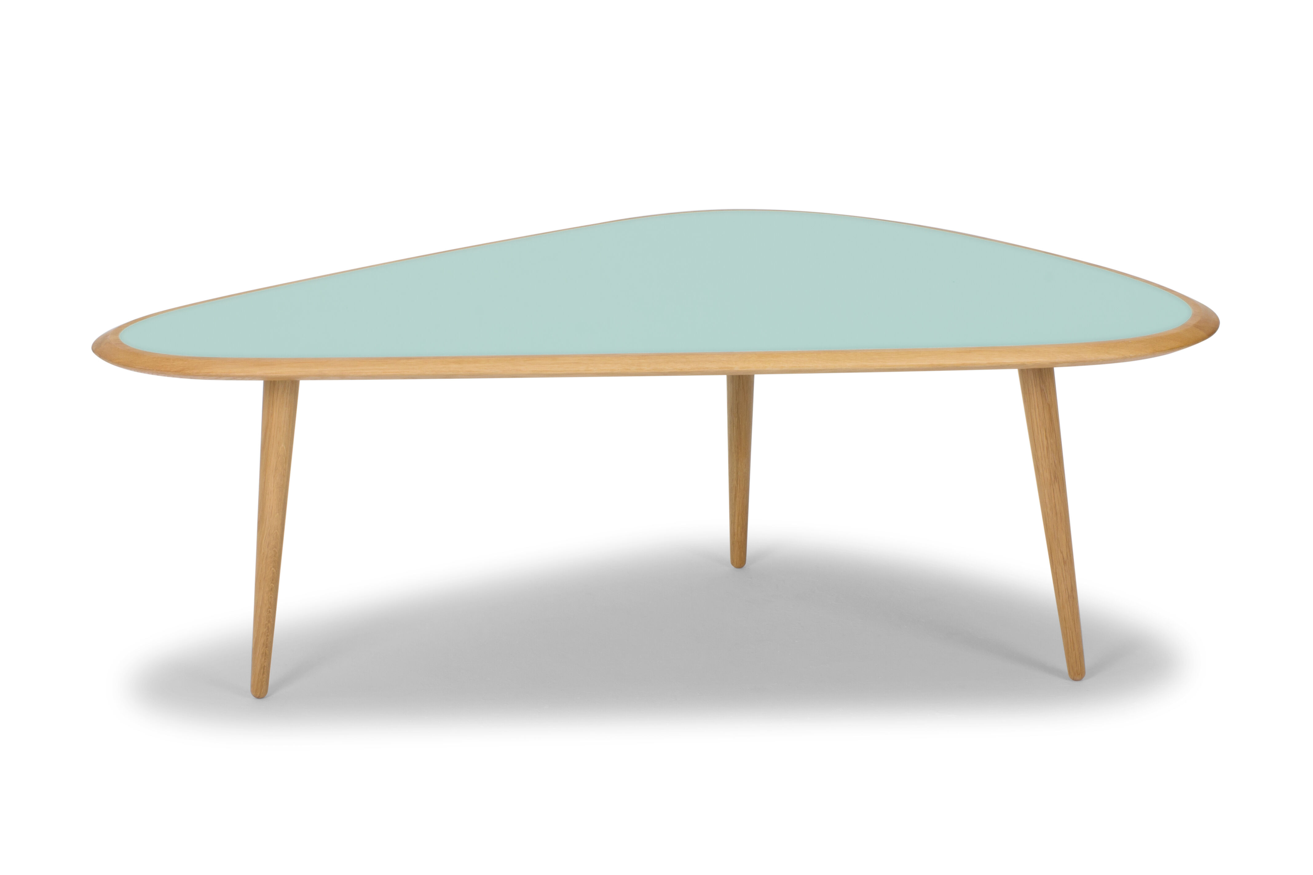 Coffee table 50 s (fifties) in oak -top in lacquer mineral green