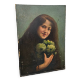 Portrait à l'huile jeune femme à l'artichaut