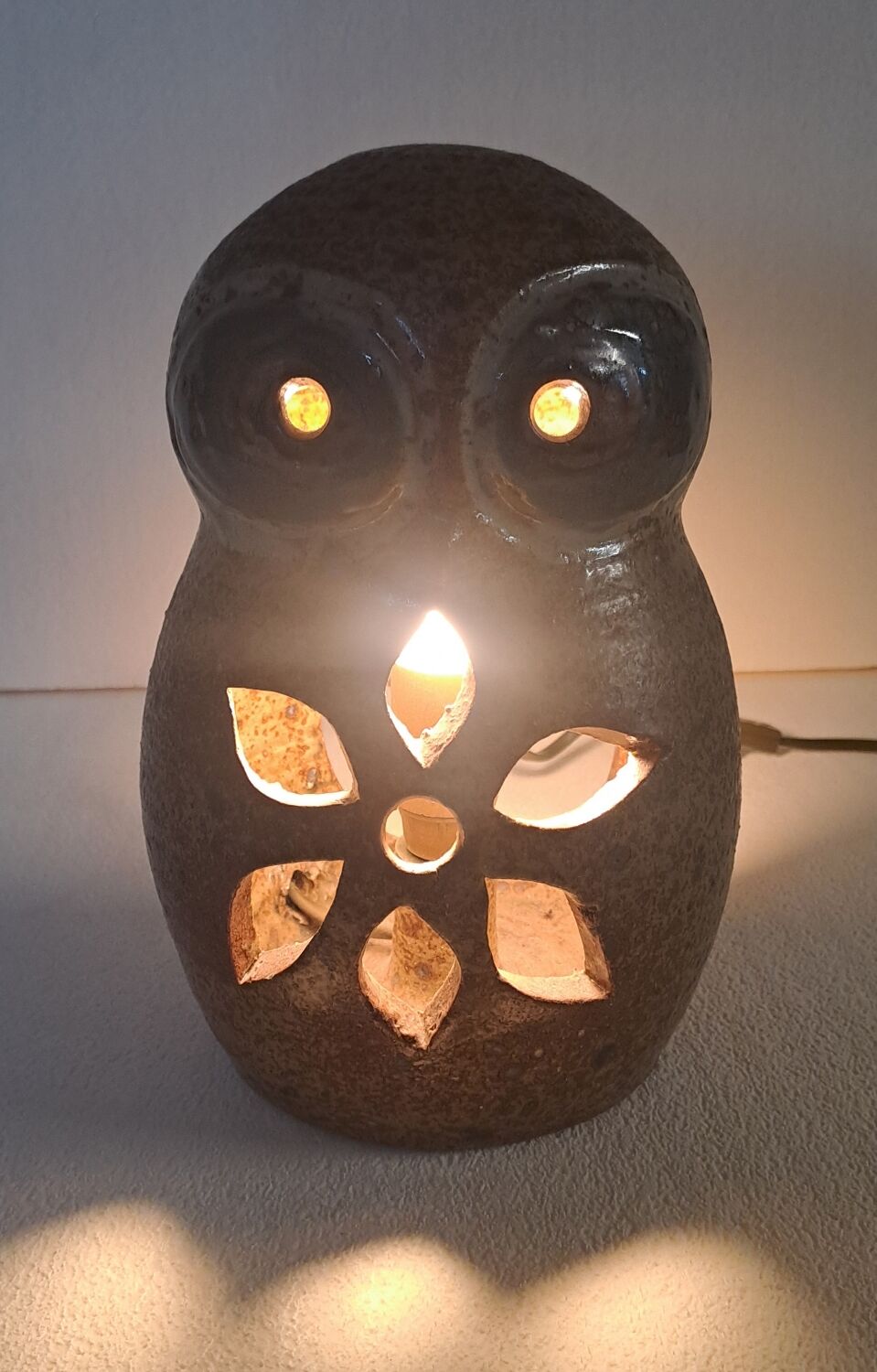 Owl lamp in stoneware from La Borne