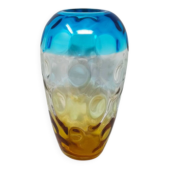 1970s Gorgeous Blue and Amber Vase in Murano Glass By Ca Dei Vetrai.