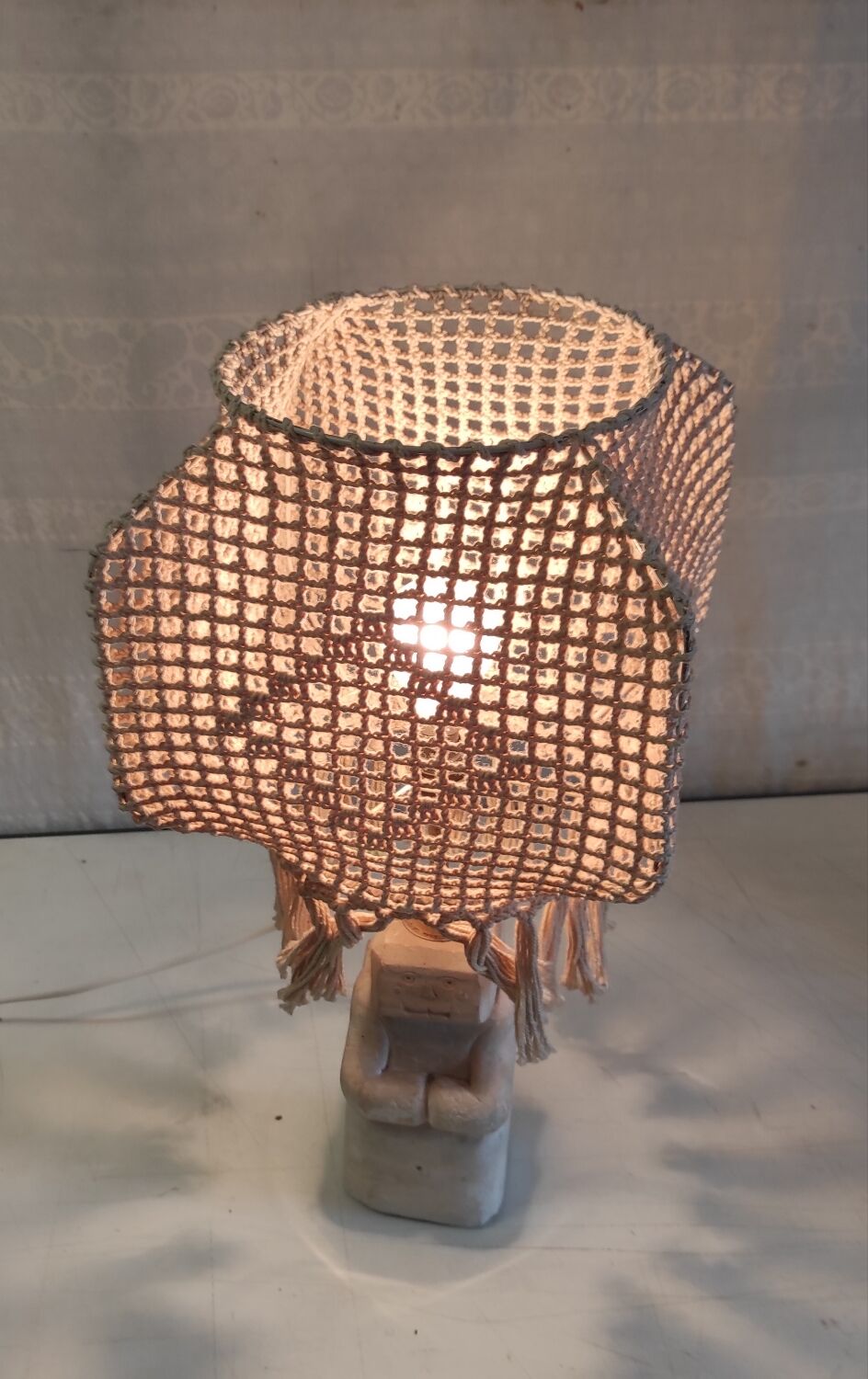 Table lamp statuette in limestone - mid 20th century