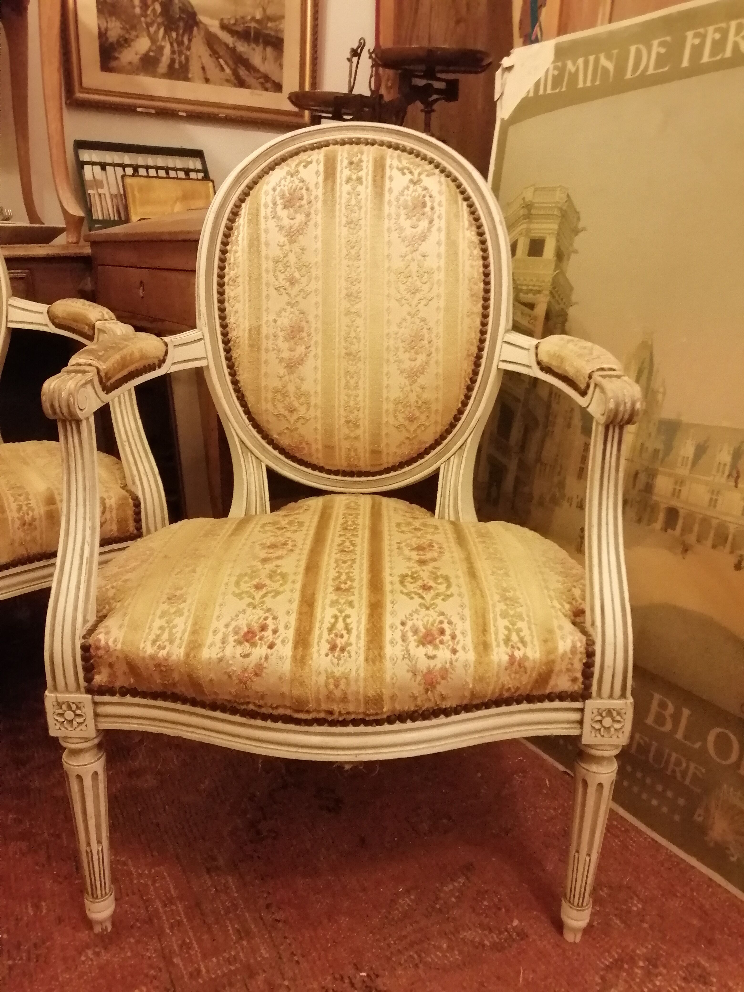 Louis XVI lounge bench - 2 armchairs